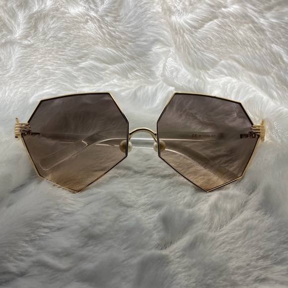 Gold Hexagonal Sunglasses - Picture 1 of 2